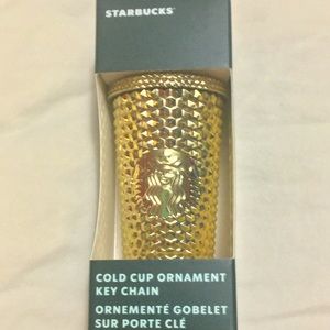 Starbucks Gold Studded Cold Cup Ornament or Keychain 2022 metallic Christmas